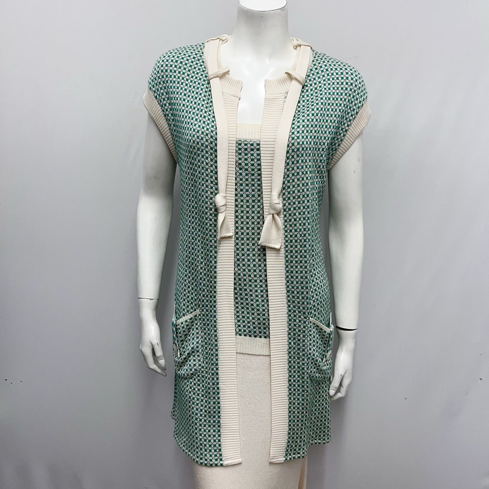 Luca Luca Silk & Cashmere Cardigan &‎ Top Set Green Khaki Beige Taupe L XL - Picture 2 of 9